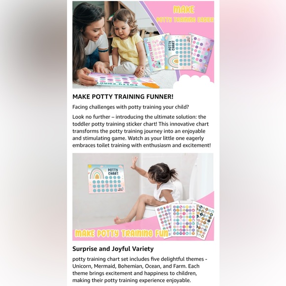 Potty Training Sticker Chart 5 Fun Styles 17 PCS Potty Chart for Girls - Picture 7 of 10